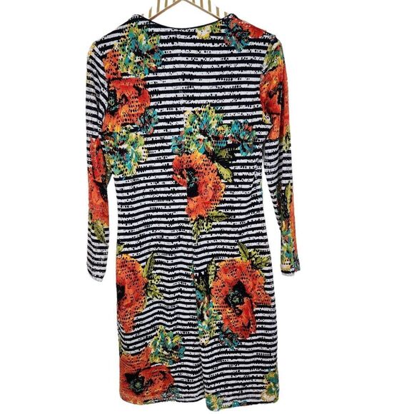 LO'FASSI Dress Womens 7 / 30 Blue White Eyelet‎ Striped Floral Dress LOFASSI - Picture 2 of 7